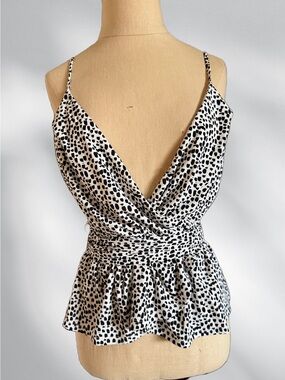NWOT Express Black & White Dot Wrap Peplum Cami
